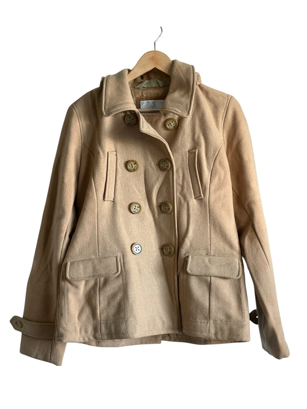 American Eagle Outfitters Womens Tan Camel Double-Breasted Peacoat Size Large